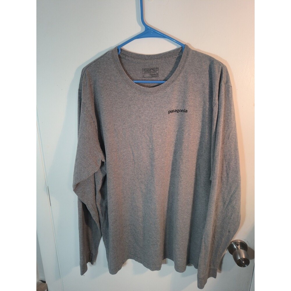 Patagonia Mens L Long Sleeve P-6 Logo Responsibili-Tee Gray Recycled Shirt Large